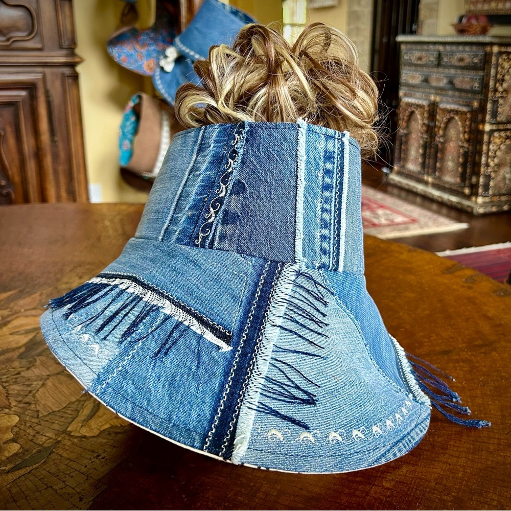 Denim Hat w/ Open Top, Reversible